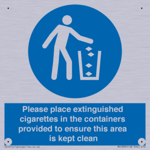 Please place extinguished cigarettes in the containers provided to ensure this area is kept clean